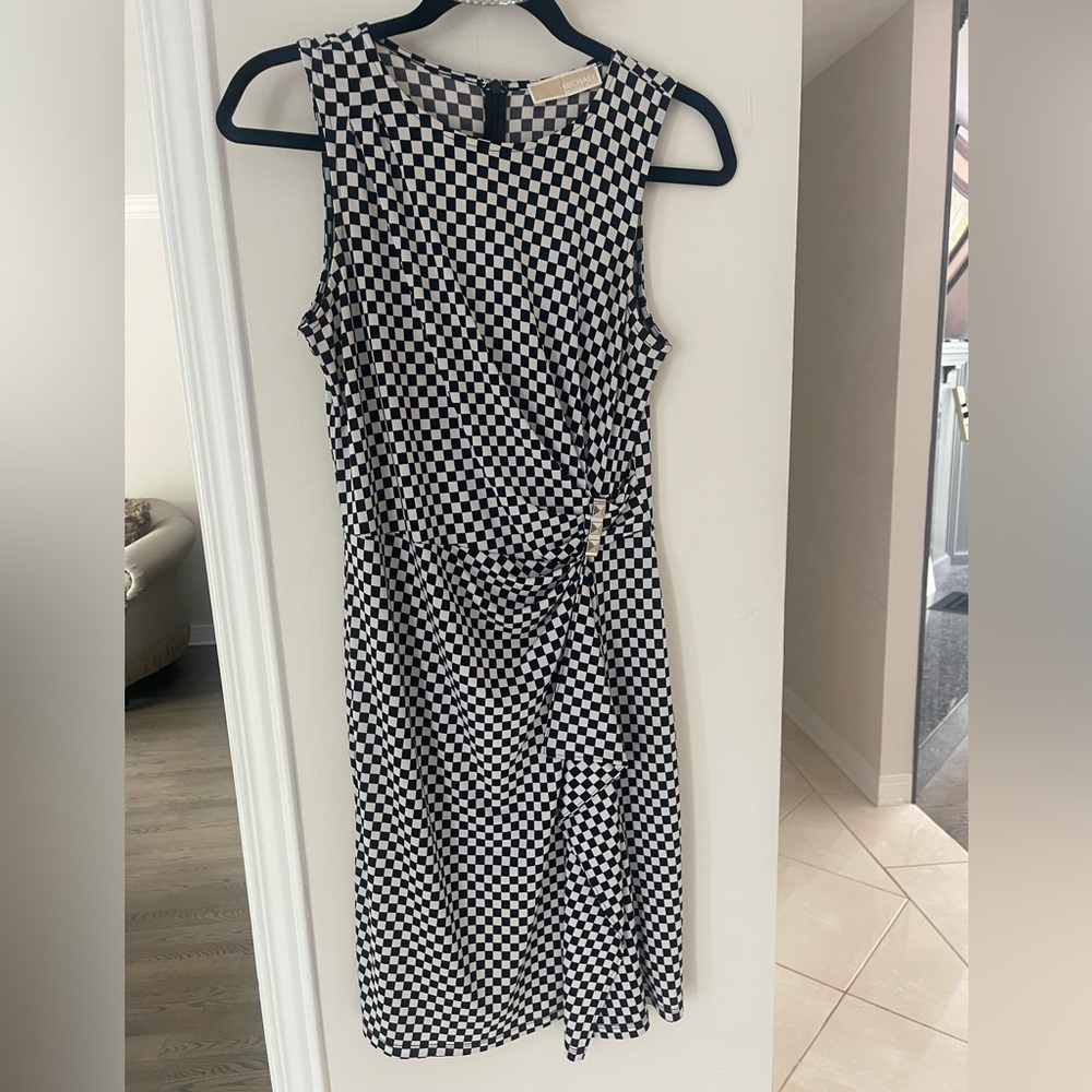 MICHAEL Michael Kors Black and White Checkered Sleeveless Dress